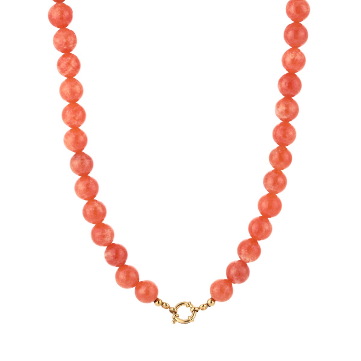 Round Gemstone Bead Necklace – Kralen Ketting – RVS - Oranje