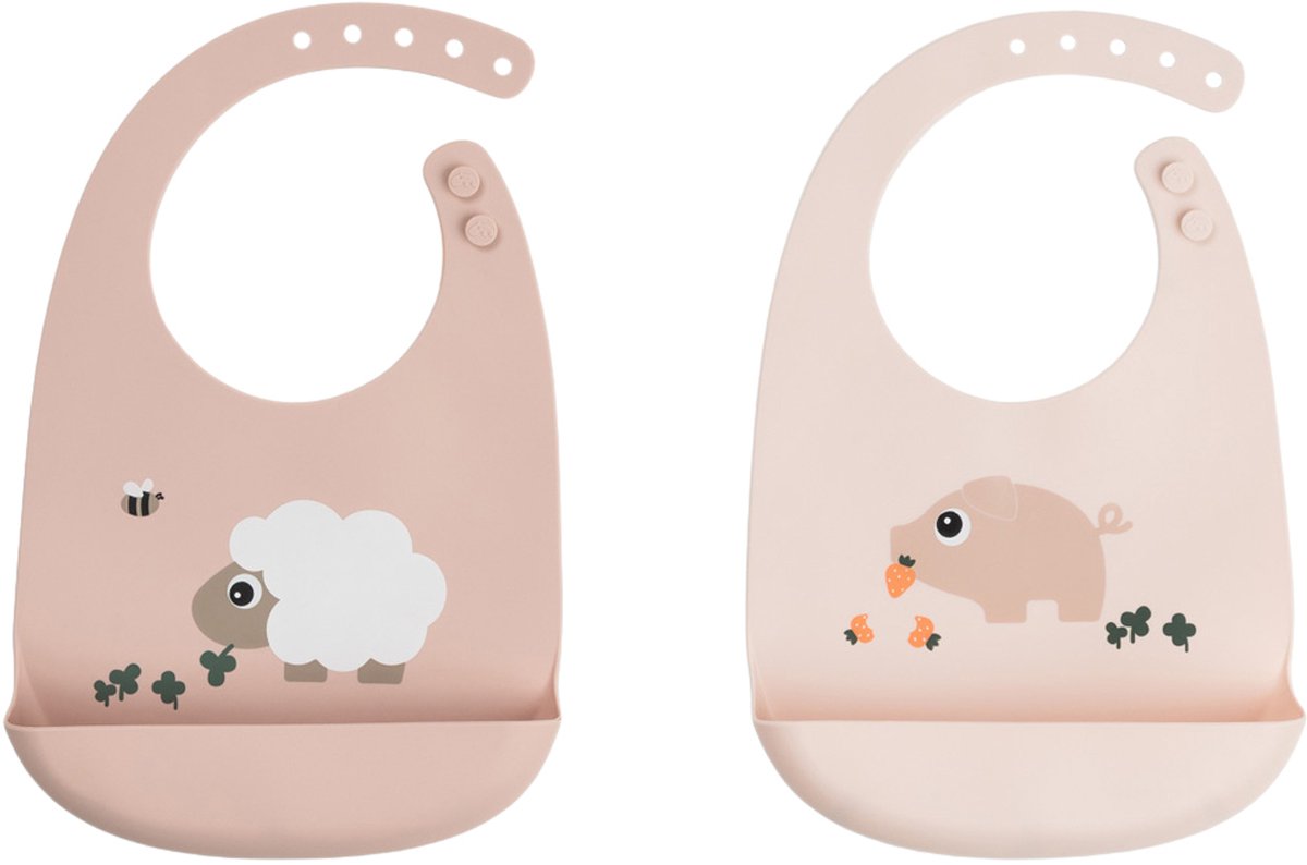 Done By Deer Tiny Farm Siliconen Slabbetje - 2 Stuks - Powder