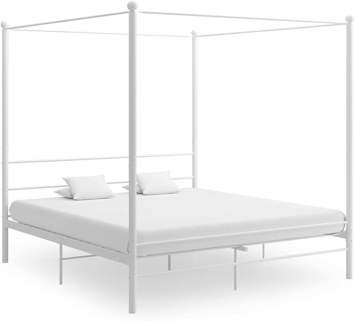 Emvae Bed - Hemelbed - 160x200 cm - Tweepersoonsbed met Lattenbodem - Bedframe - Bovenframe voor Gordijnen - Metaal -Wit