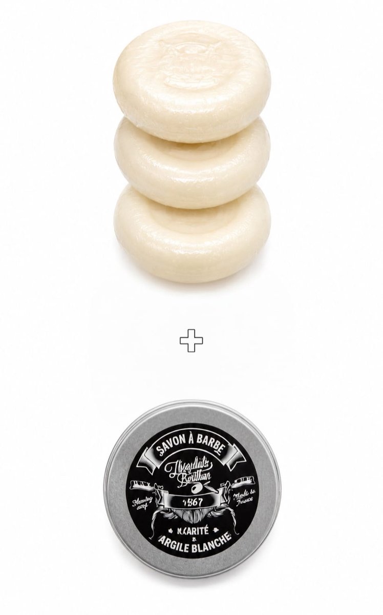 Théophile Berthon Scheerzeep Navulset + Aluminium Scheerblik – 3x100g Scheerzeep met Shea Butter & Witte Klei | Traditioneel Nat Scheren | Made in France