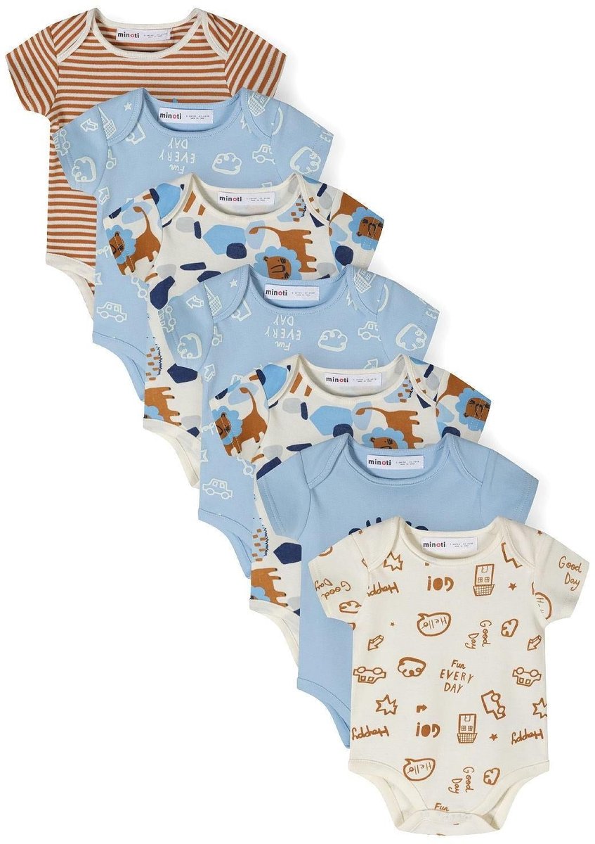 Minoti Rompertjes jongens 7-pack - baby romper 100% katoen dierenprint