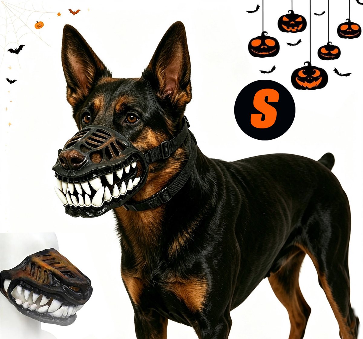 Hond Muilkorf met Angstaanjagende Tanden - S - omtrek muilkorf 22 cm - Halloween Kostuum Snuitmasker - Decoratieve Muilband voor Honden