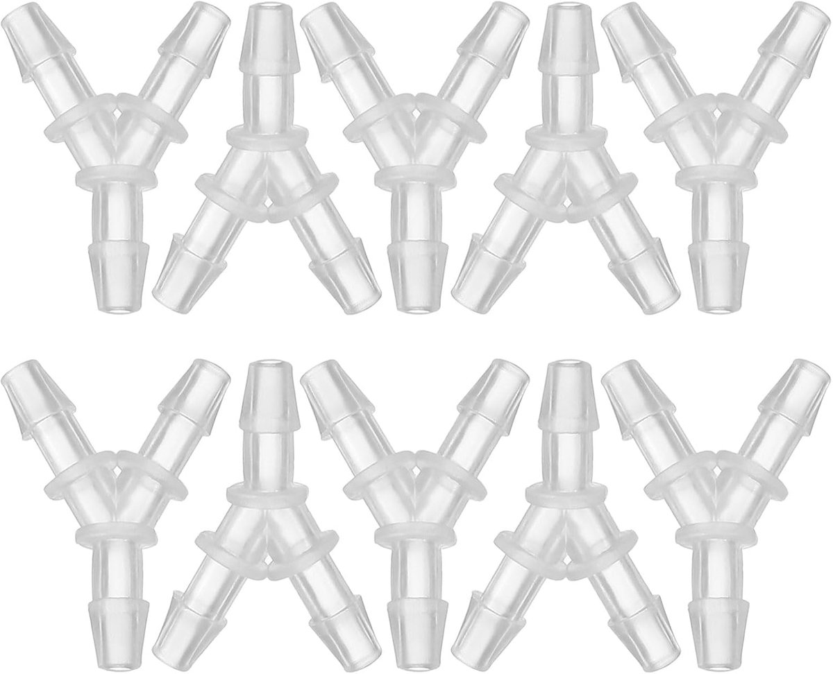 1/8" Kunststof Tee-slang Barb Koppeling, 10 Stuks Gelijke Y-vormige 3-weg Verbindingssplijter Adapter Unie Kruising Getande Gesplitst voor Lucht Water Brandstof Gas Vloeistof Pijp, Transparant