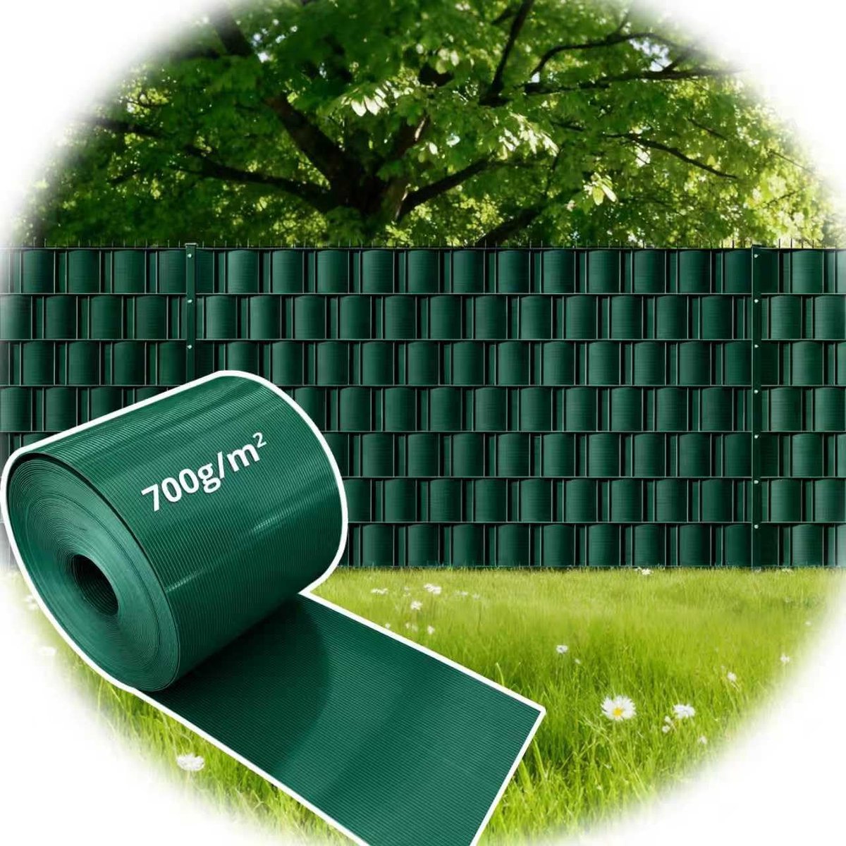 PP zichtwerende strips, 19 cm x 26 m, windbescherming, privacy, ondoorzichtig, groen, 26 m