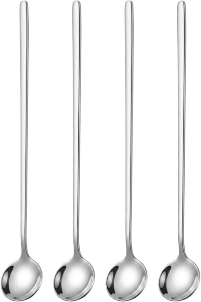 Koffielepelset, 4-delige 304 roestvrijstalen spiegelpools roerlepels, 24 cm lange steel bar en theelepel set voor espresso, ijs, dessert, vaatwasmachinebestendig, voedselveilige theelepel geschenkset