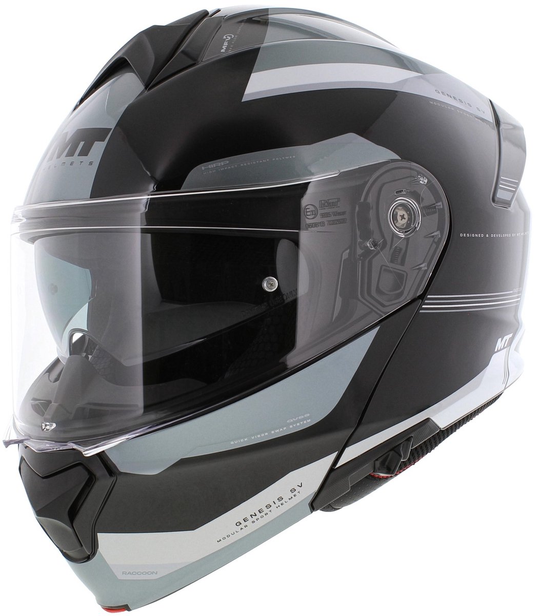 MT Genesis SV systeemhelm Raccoon glans zwart grijs M