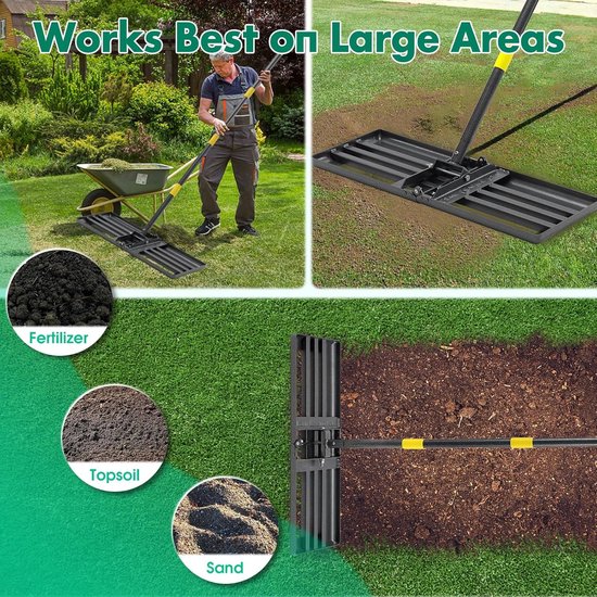 SnelShoppen - Metaal Tuinhark, 182 cm, Efficiënte Grond Egalisatie Hark, RVS, 25 x 76 cm, Voor Golf, Tuin, Graszoden, Vlakmaken, Achtertuin, Tuinwerkz van Snelshoppen — afbeelding 4
