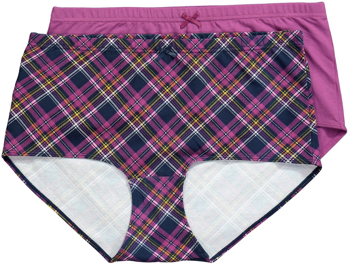 Ulla Popken - Dames - Slips set van 2 ruit/kleur pijpaanzet biologisch katoen - Bes - Maat 54+