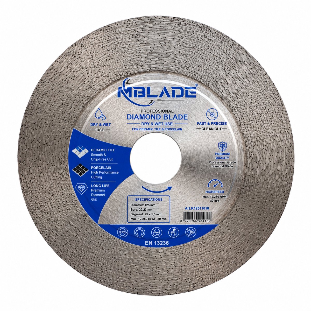 Cut&Grind Diamantschijf 125 mm - Voor Tegels, Keramiek & Porselein - 22,23 mm Asgat - Professionele Zaagschijf