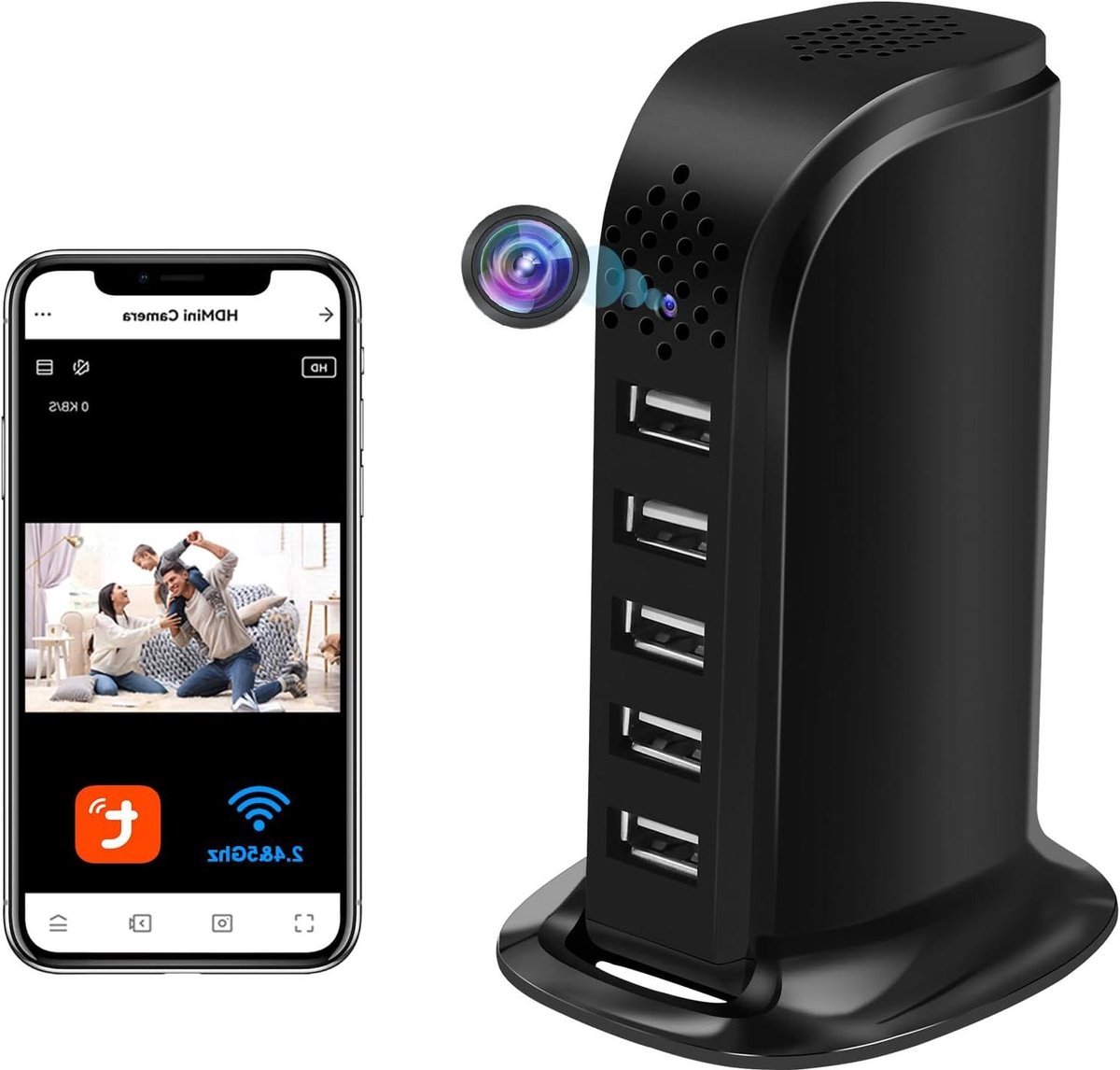 Mini Wifi Camera - Verborgen Camera Oplader - Bewaking Thuis - 5 Poorts USB Adapter