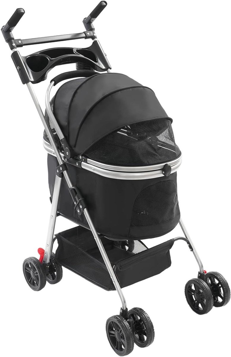 Hondenbuggy Opvouwbaar - Hondenwagen Reisbuggy - Comfortabel Reizen - Universele Wielen - 50 x 60 cm - Zwart
