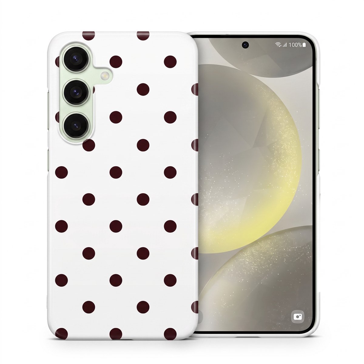 Hoesje geschikt voor Samsung Galaxy S24 Plus – Polka Dots – Exclusief Design – Polycarbonaat – Wit en Bordeaux