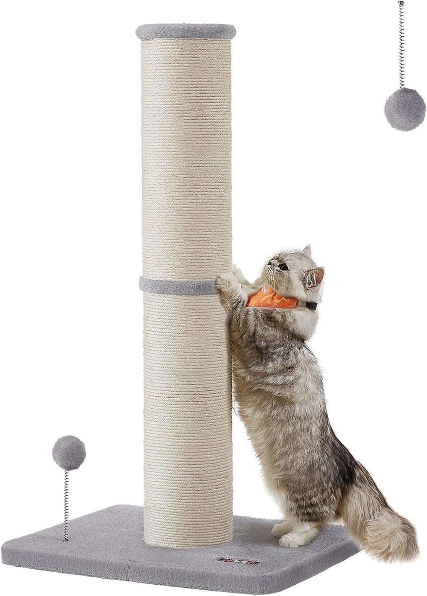 Krabpaal voor Katten - Krabmeubel Sisalpaal - Katten Krabben - Versterkte Stabiele Basis - 85 cm Hoog - Duifgrijs