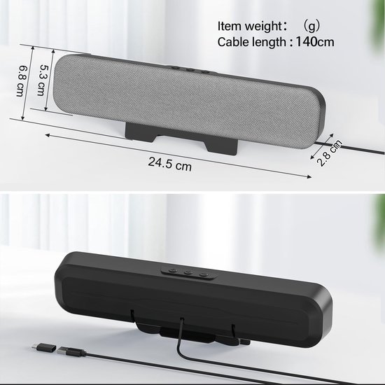USB Computer Speaker - Soundbar Mini PC - Muziek Luisteren - Clip Screen Ontwerp - 7 Centimeter - Grijs — afbeelding 4