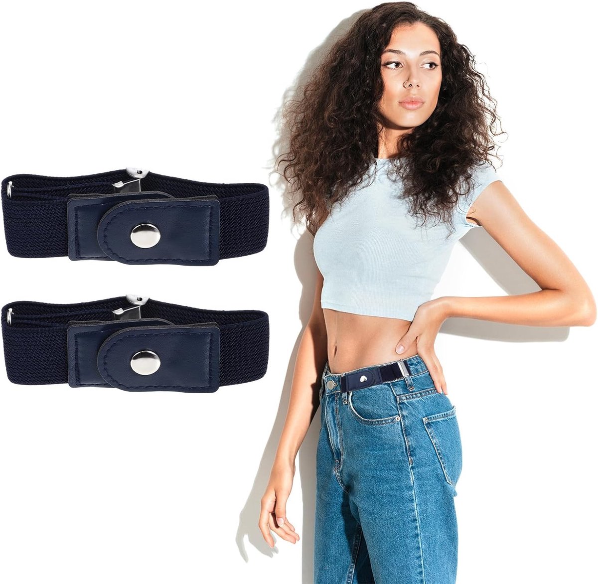 Riemen zonder gesp voor dames, riem zonder gesp heren, elastische stretchriem, onzichtbaar, geen gesp riem voor jeans, verstelbaar 25-35 cm