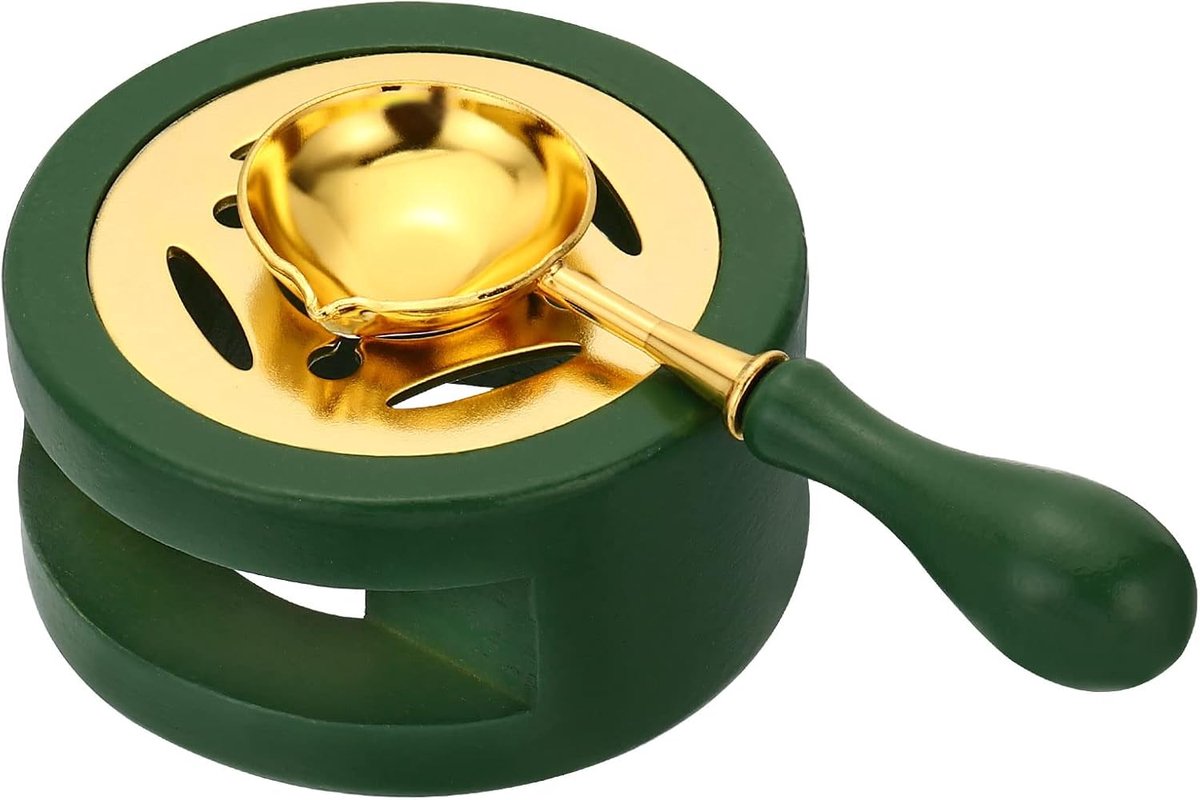 Wax Seal Kit Wax Seal Warmer met smeltlepel Retro smeltpot oven gereedschap voor wax zegelkralen stempel letter envelop donkergroen | Retro smeltpot oven gereedschap, voor wax zegelkralen stempel letter envelop