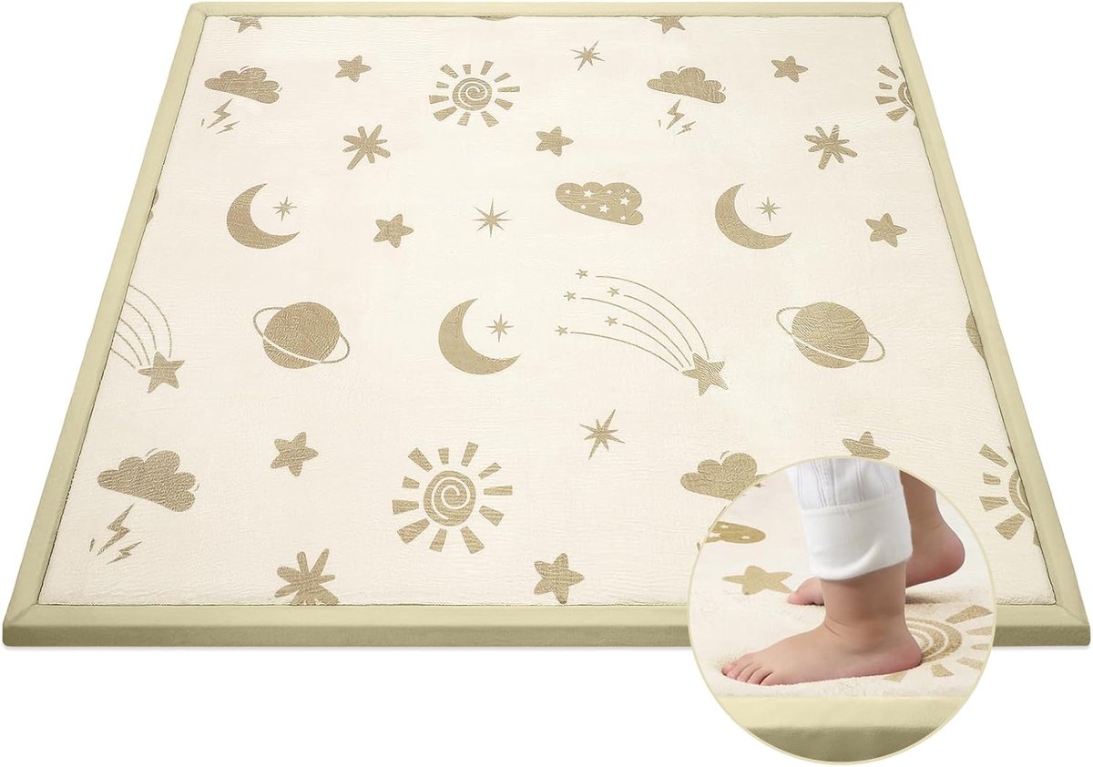 3 cm dikke speelmat voor vloer en box 59"×71", ster | Schuimmat met hoge dichtheid · Zacht pluche tapijt met antislip onderkant voor baby peuter baby kruipend spelen
