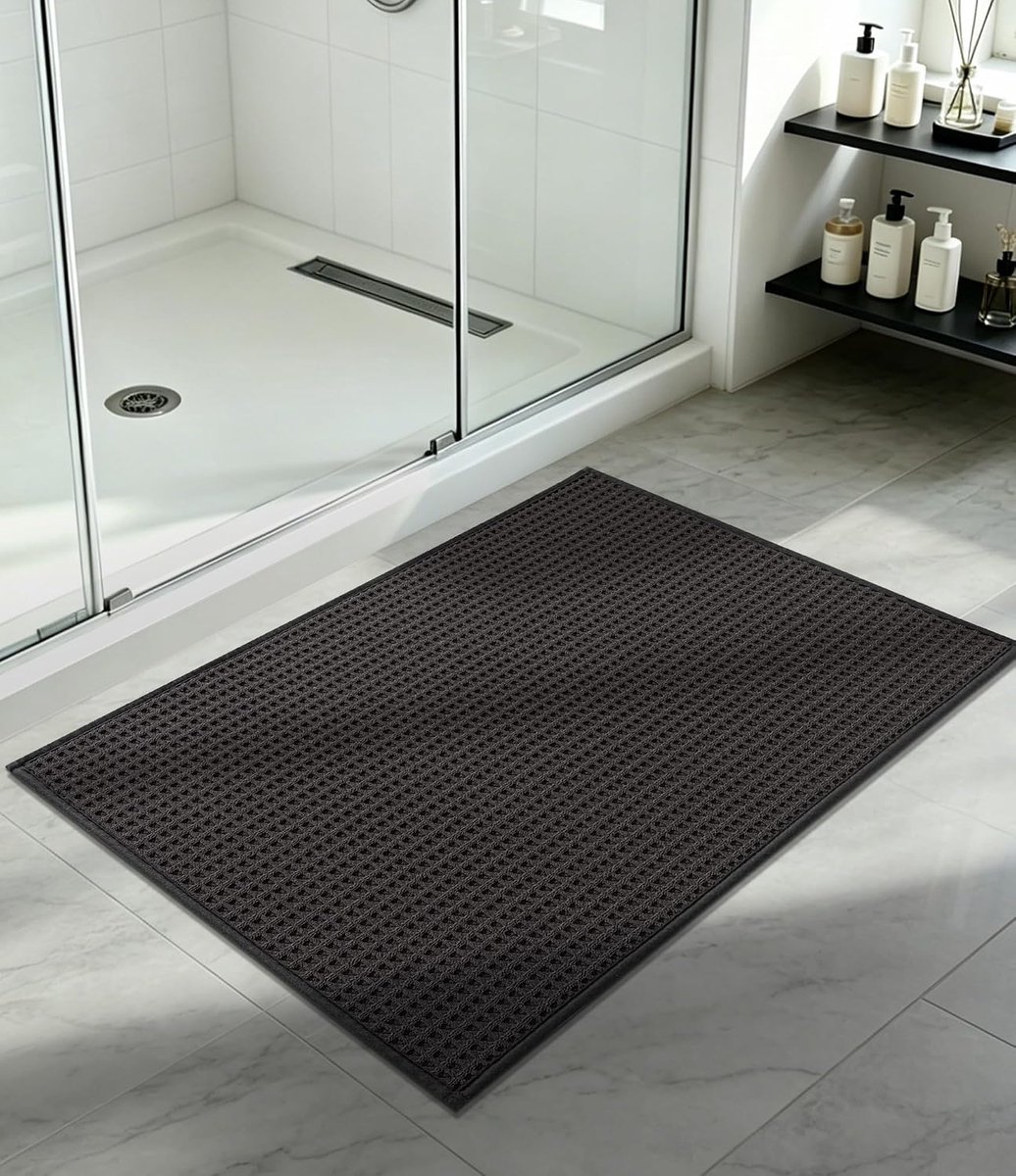 chakme Badkamertapijt, 60 x 90 cm, wafelbadmat, antislip, wasbaar, absorberend, zacht, donkergrijs, badmat voor badkamer