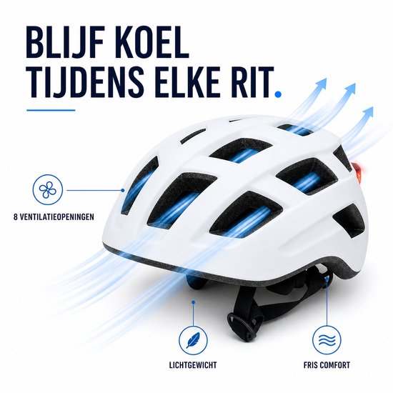 Fietshelm met LED-verlichting - Volwassenen - Verstelbaar - Maat L 58-62 cm - Mat wit — afbeelding 2