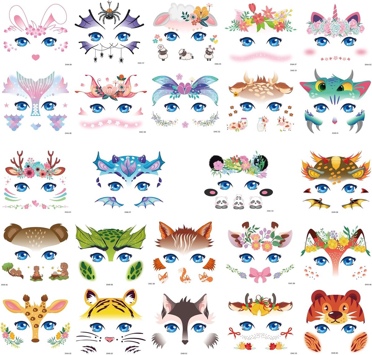 Tijdelijke tatoeages, schattige dierengezichtsverf, make-up, tattoo-stickers voor meisjes en jongens, verjaardagsdecoraties, dieren, feesttassen, vulstoffen, gunst, voorraden