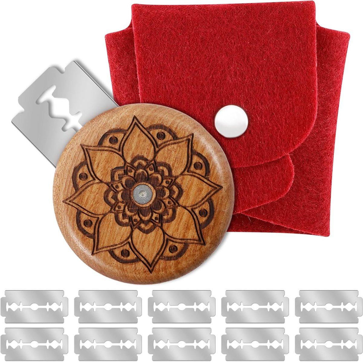 houten bakkersmes incl. 10 reservemesjes & vilten zakje | Intrekbaar deegrosnijmes voor brood | deegrotermes voor zuurdeeg