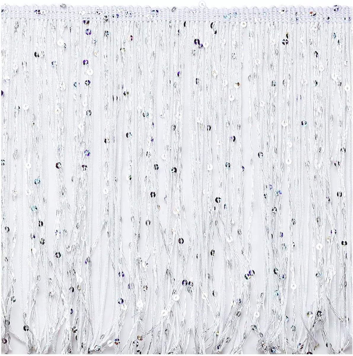 Trim Kwastje 20,3 cm breed 2 meter lang voor kleding accessoires latin trouwjurk DIY decoratie (2-wit met pailletten)