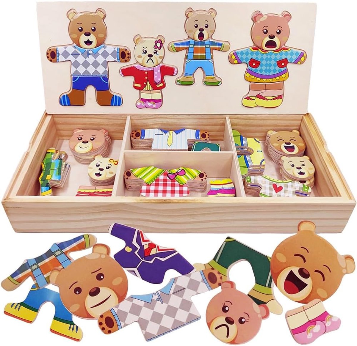 aankleedpuzzel berenfamilie - 72-delig speelgoed kinderspeelgoed cadeau kinderen houten speelgoed steekspel voor kinderen vanaf 3 jaar