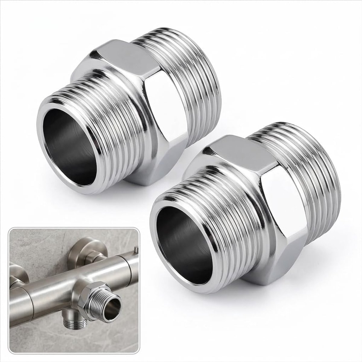 Nippels 1/2 inch AG x 3/8 inch AG, verloopstuk 1/2 inch naar 3/8 inch buitendraad, verloopstuk