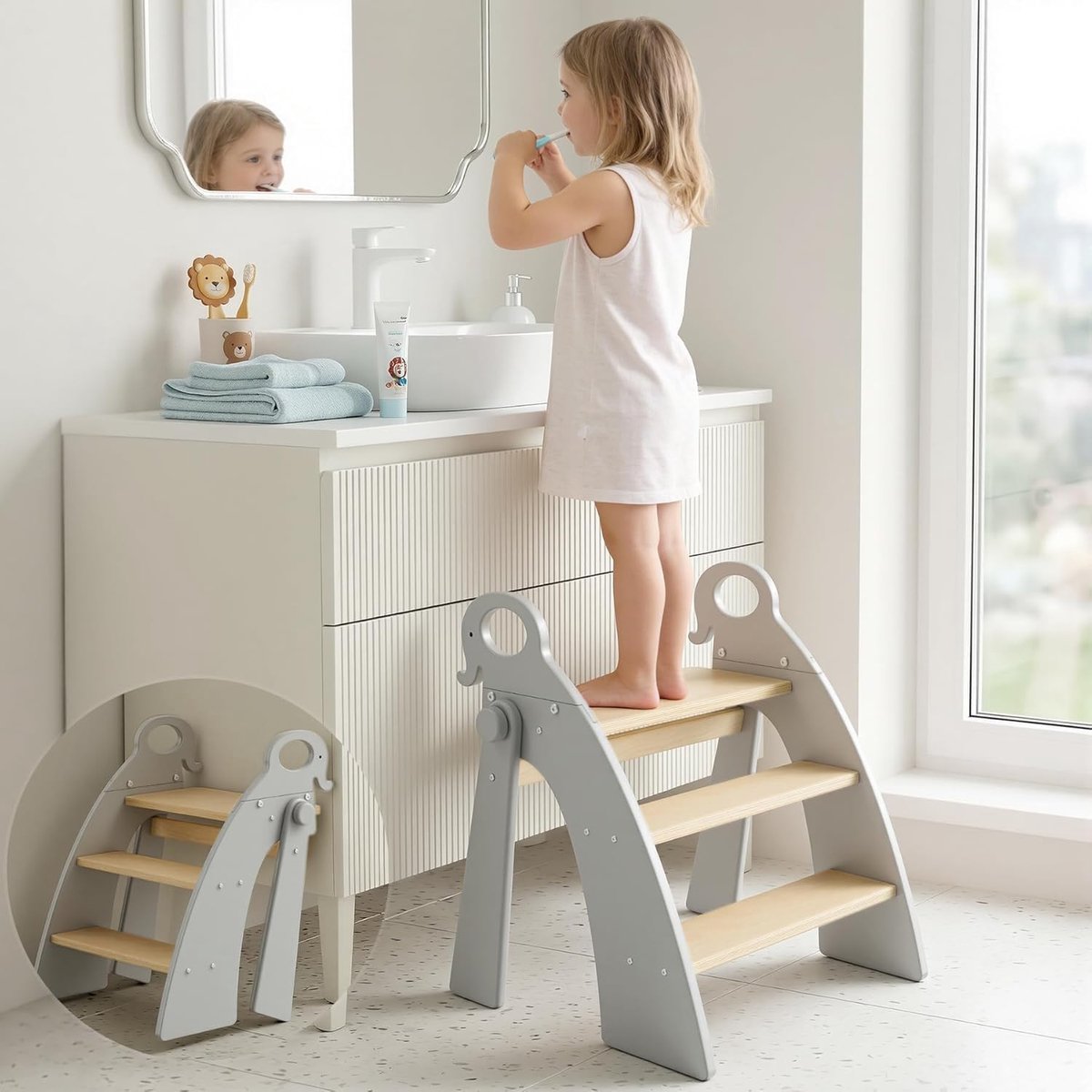 opstapkruk voor kinderen, 3 treden, opstapkruk voor baby's, opvouwbaar, multifunctioneel, voor badkamer, kinderkamer, keuken