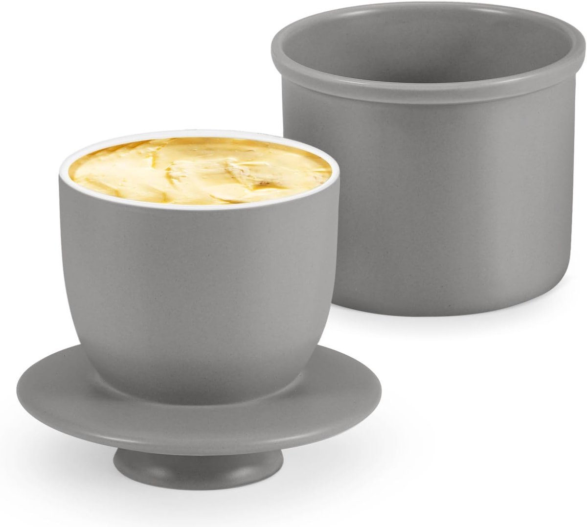 Porseleinen Boterpot Boterbewaarpot, Franse Boterschotel met Deksel, Tafelblad Smeerbare Zachte en Vers Water Verzegelde Boterhouder Café Retro Collectie Boerenhoeve Decor (Grijs)