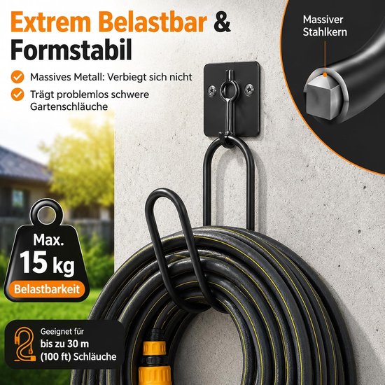 2 stuks tuinslanghouders voor waterkraan, metaal, zonder boren — afbeelding 3