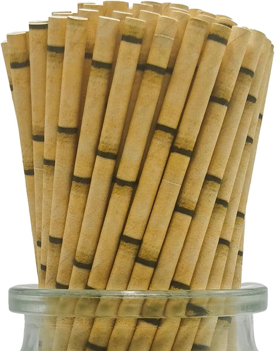 Rietjes, 19,7 cm, 100 stuks Gele Bamboe Wegwerp Papieren Rietjes voor Verjaardagen, Bruiloften, Kerstmis, Feesten - 100% Biologisch Afbreekbaar
