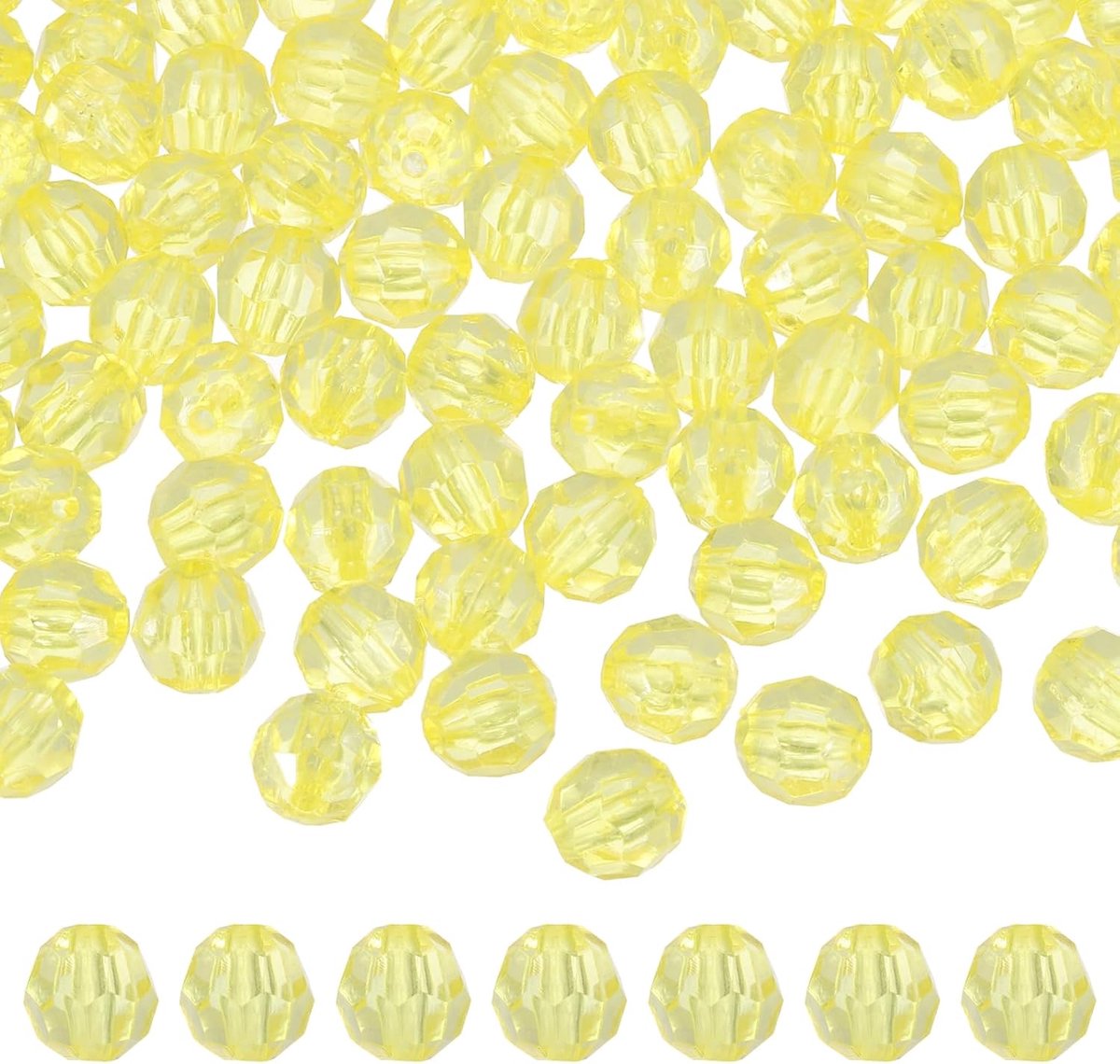 Kralen, acryl, 8 mm, losse kristallen afstandhouders, kralen voor armbanden, halskettingen, sleutelhangers, doe-het-zelf knutselen, sieraden, citroengeel
