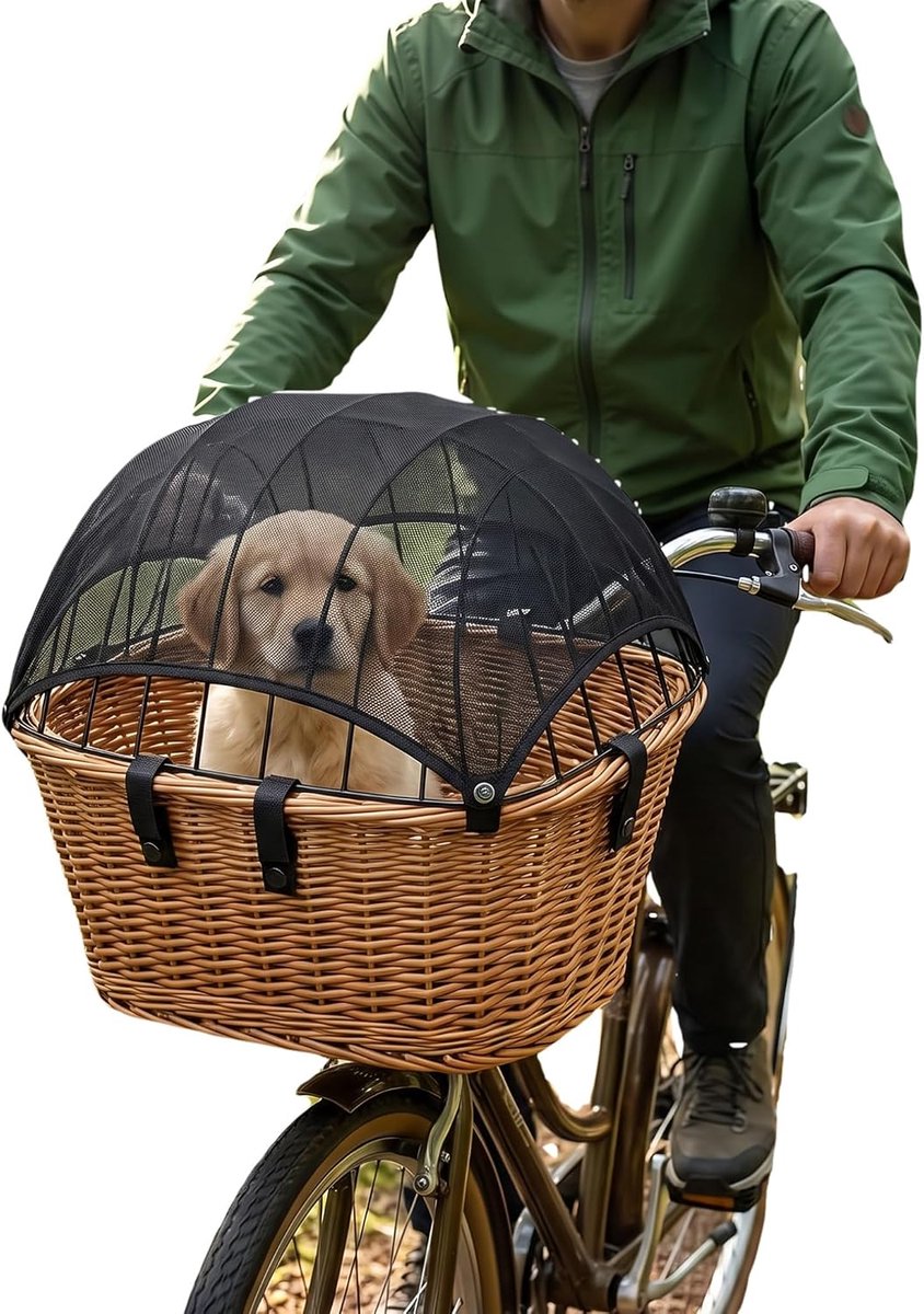 Zonnezeil voor hondenmand, fiets achter, zonnezeil voor hondenfietsmand en boodschappenmand, zonwering voor hondenmand, fiets achter, ademend, draagbaar, voor bijna alle fietsmanden (zwart)