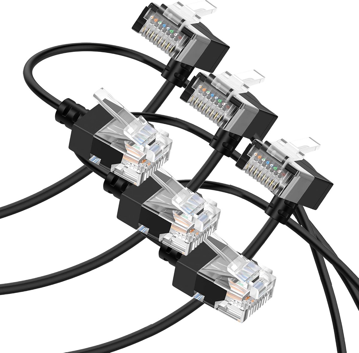 Cat6A Ethernet kabel met 90 graden omlaag, 10M, 3 stuks, flexibel, slank en ultradun, Cat6 RJ45 Ethernet patchkabel LAN tot hoge snelheid 10Gbps 550MHz voor pc, printer, modem