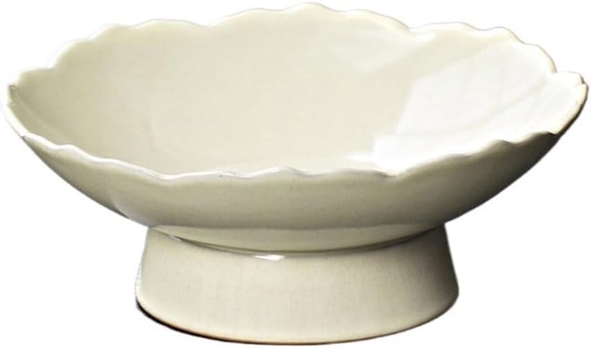 Fruitschaal Keramische fruitschaal in lotusvorm, retro geglazuurd serveerbord, decoratief schaaltje, traditionele, moderne woondecoratie(Beige)