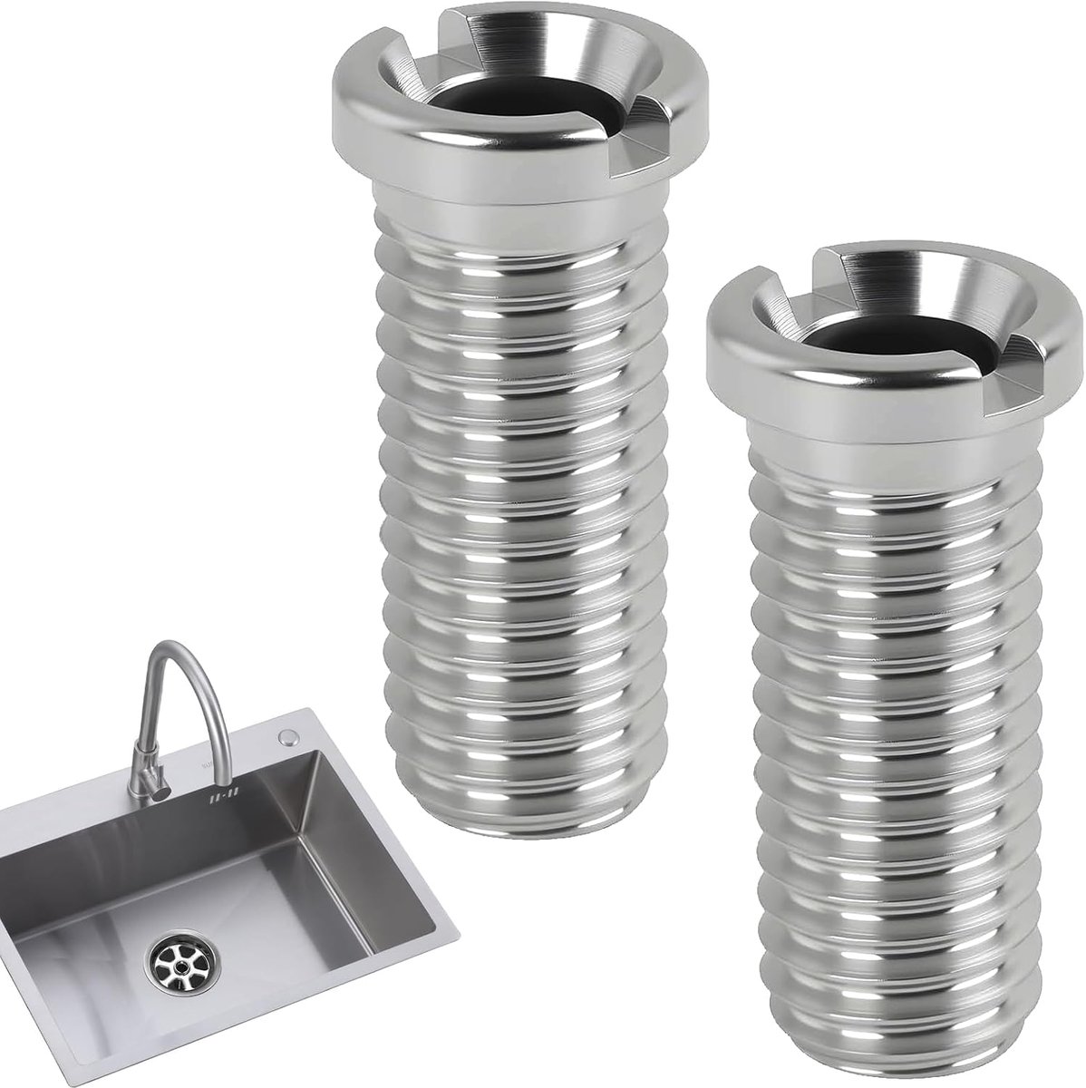 Set van 2 holle schroefspoelbakken, M12 x 30 mm, premium roestvrij staal 304 voor zeefventielen, universele reserveschroef, holle schroef voor keukenspoelbakken en afvoersystemen