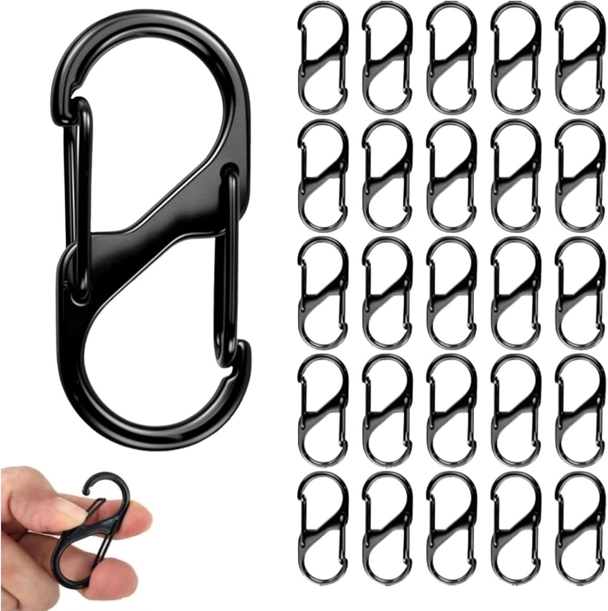 50 stuks S-karabijnhaken, metalen anti-diefstal, dubbele karabijnhaak, 8 vormige, 2 openingen, karabijnhaak, S outdoor, camping, haken voor camping, thuis, wandelen
