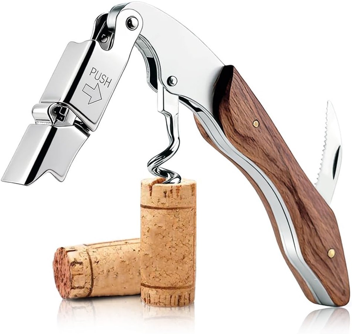 Kelnersmessen,Wijnopener,Professionele Kurkentrekker,Sommeliersmes Kurkentrekker,Opvouwbaar,RVS,Met Folie Snijder,Wijn Accessoire,Flesopener Wijn