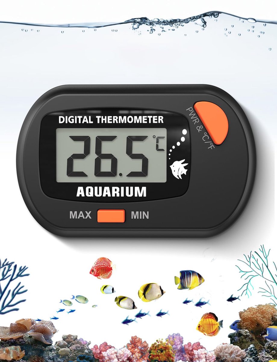 Thermometer Draadloos, Mini Waterthermometer Digitaal, digitaal LCD-watertemperatuurthermometer voor aquarium, aquarium, zeereptielen, terrarium (zwart)
