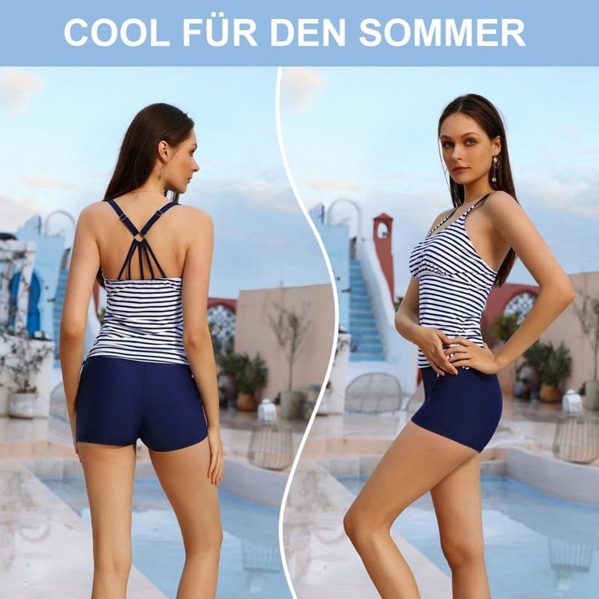 Tankini Tweedelig badpak voor dames, buikweg, tankini-bovendeel en hoge taille, comfortabele badmode met verstelbare schouderbanden, sportieve strandmode