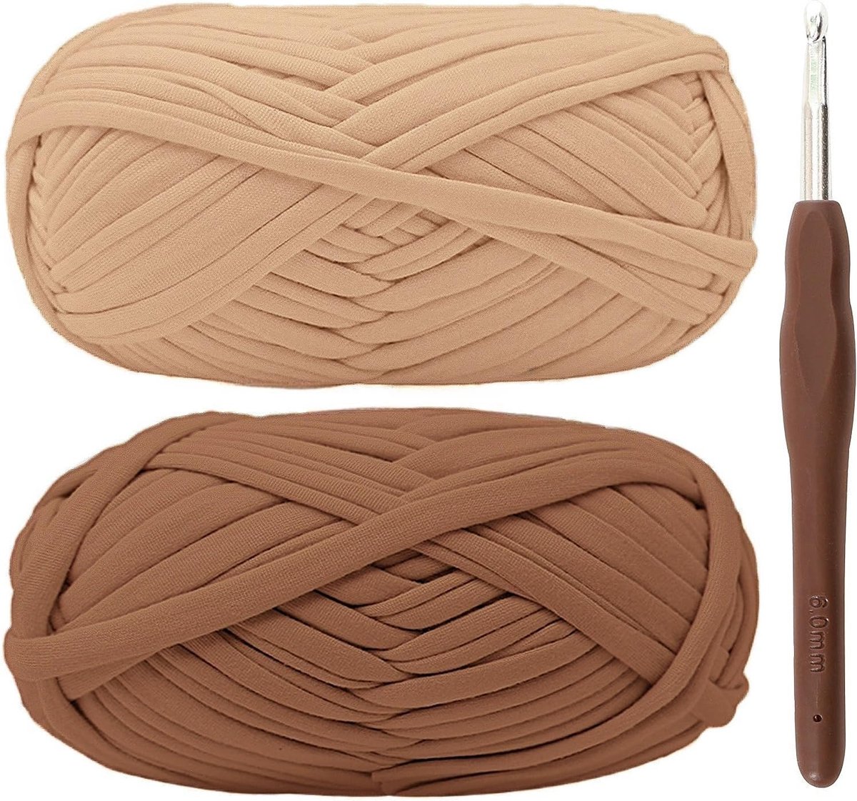 T-shirtgaren om te haken, grof haakgaren van 2 x 100 g met haak van 6 mm, perfect voor haakprojecten - beginner, vriendelijke elastische stof voor doe-het-zelf ambachten