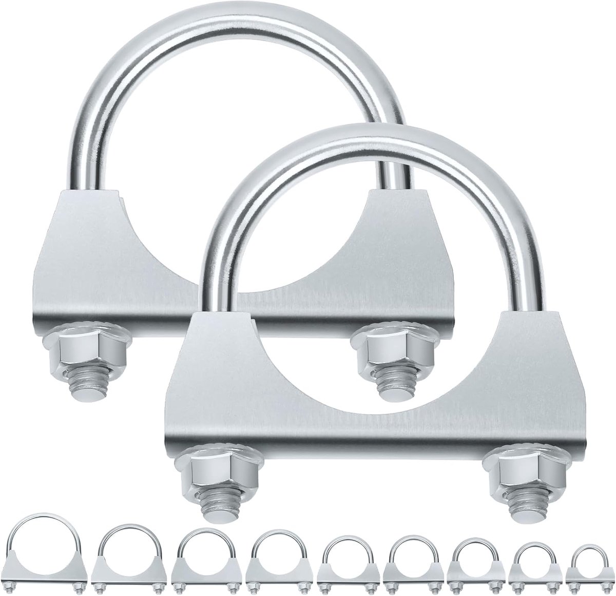 2 stuks gegalvaniseerde 2,50 mm uitlaat U-klem kit, gegalvaniseerde geluiddemper, U-boutenklem, universele heavy duty U-bout geluiddemper klem ideaal voor puntbuisverbinding
