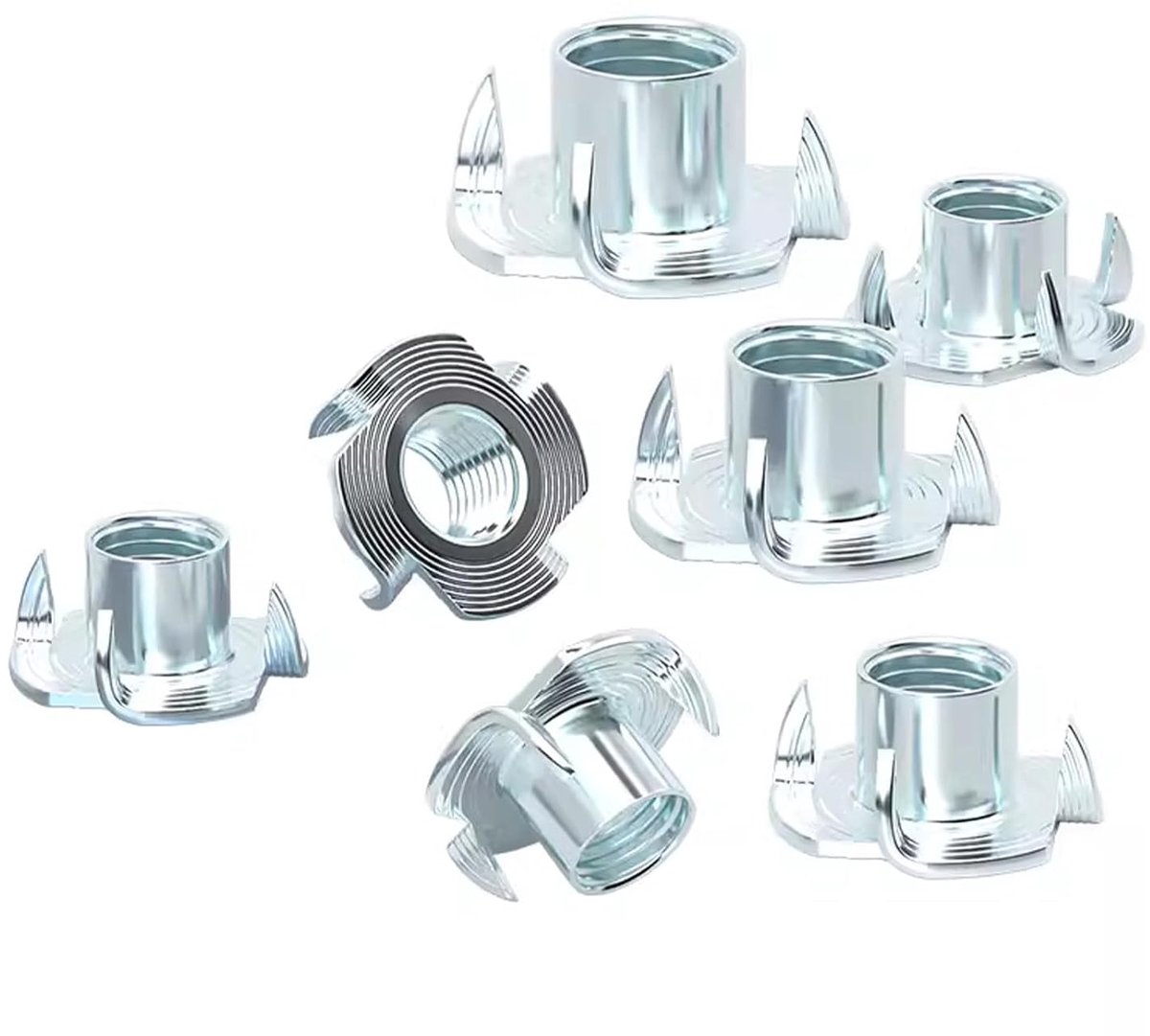 T-Moeren M6x9mm met 4 Tanden van Verzinkt Koolstofstaal | Verzinkt Koolstofstaal, Schroefinserts voor Kasten, Houtbewerking, Meubelmontage, Reparaties en Ambachtelijke Projecten