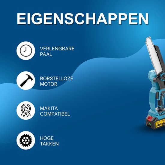 Borstelloze Telescopische Elektrische Kettingzaag - Voor tuinieren en snoeien - Hoge tak zaag & schaar functie - Kleur: rood, inclusief 2 batterijen — afbeelding 2