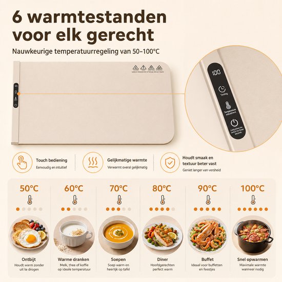 Bobypet - Warmhoudmat - Elektrische warmhoudplaat - Siliconen warmhoudmat - Instelbare temperatuur - Snel verwarmend - Opvouwbaar - Voor buffet, alledaags,feestjes en Vakantie - 60*38cm - Kaki — afbeelding 5