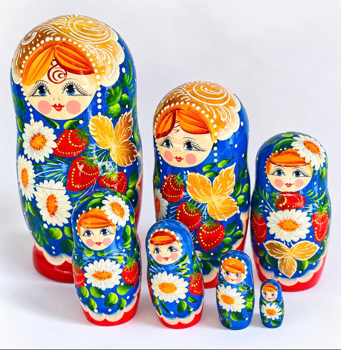 Houten Matroesjka poppen, Russische,babushka,23 cm hoog 7 delig handbeschilderd