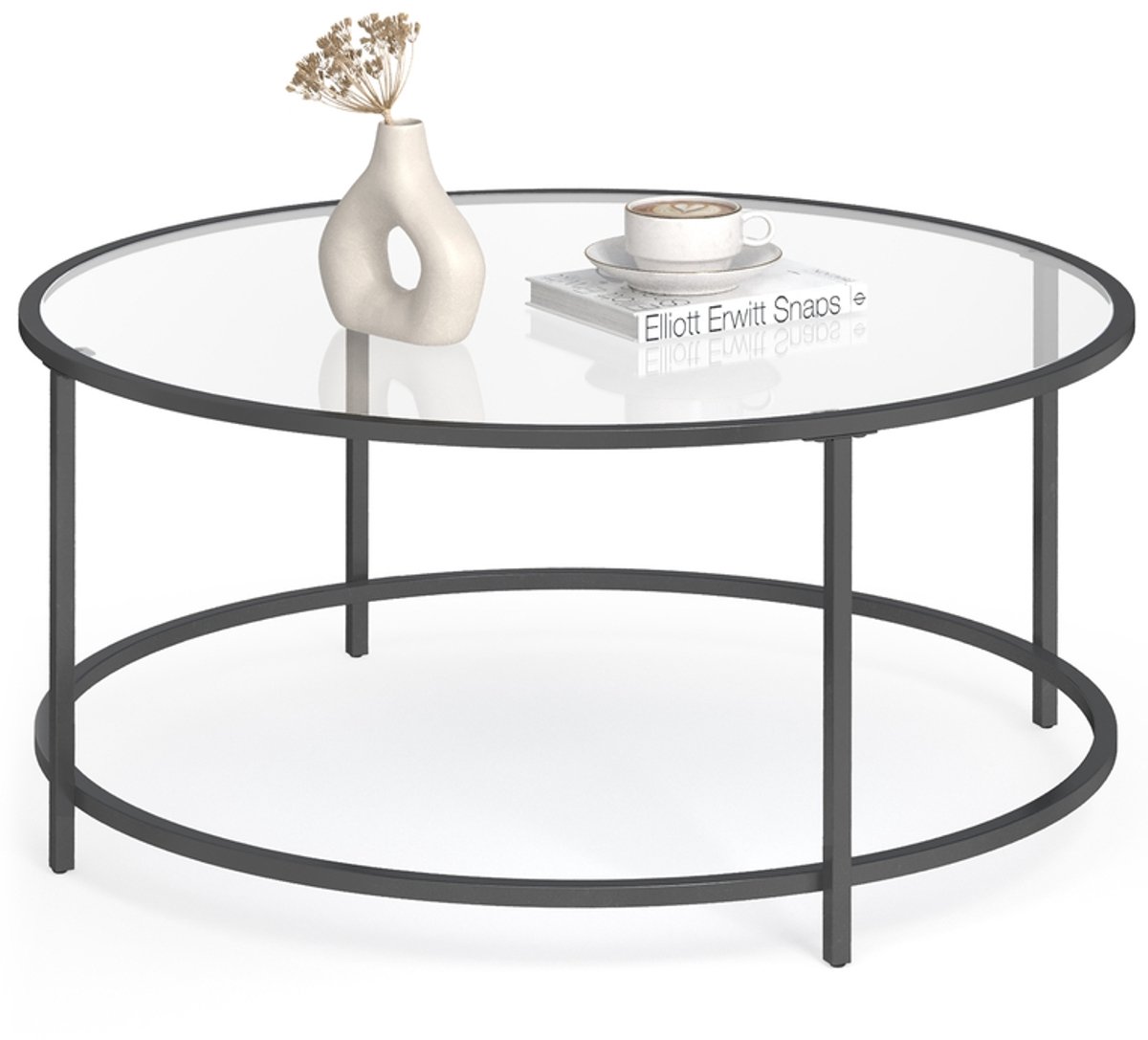 Ronde salontafel met zwart metalen frame – Zwart