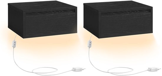 Nancy's Bova Nachtkastje set van 2 - Zwevende - Met verlichting in 3 kleuren - Zwart - ± 40 x 35 x 20 cm