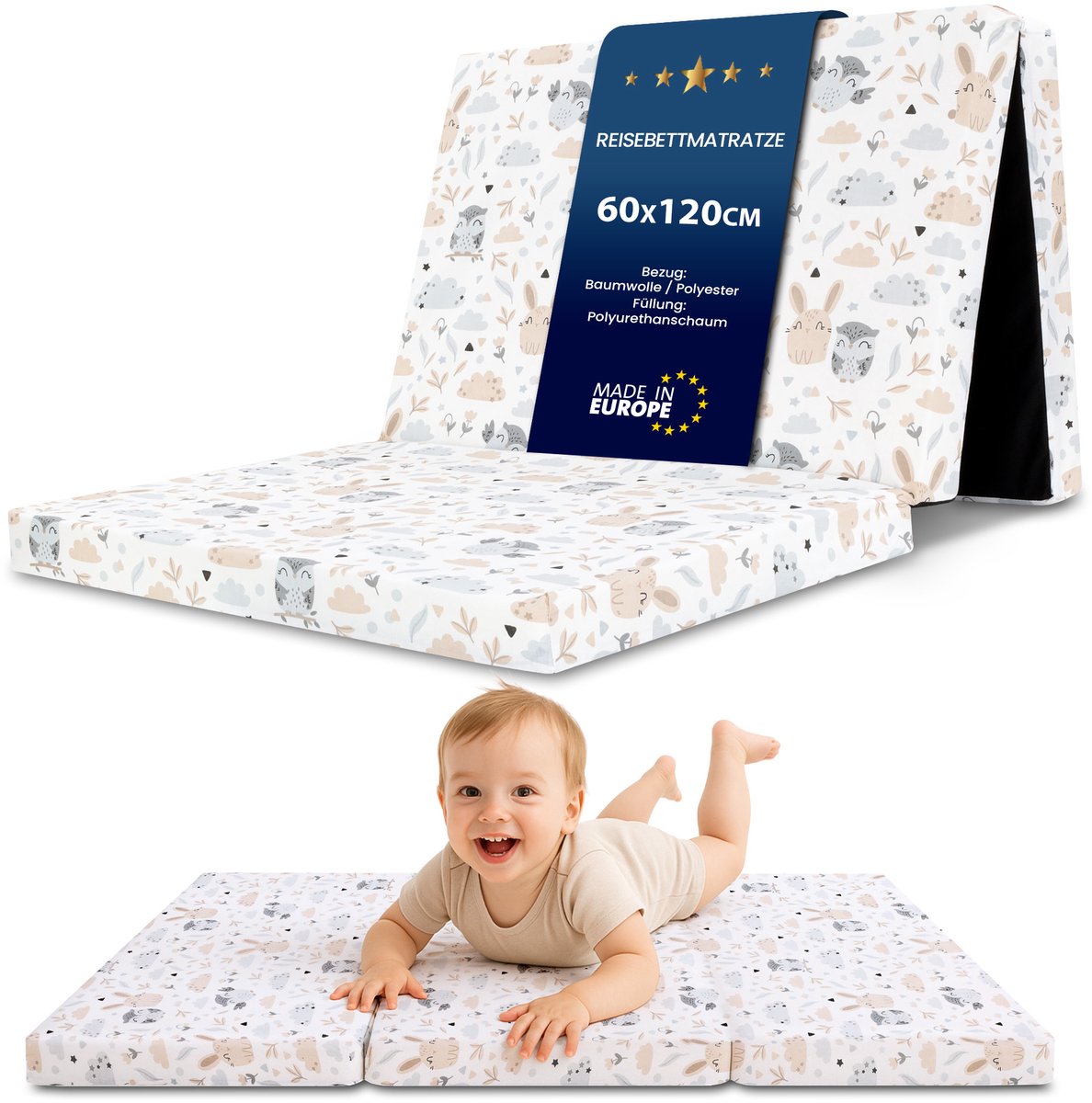 Opvouwbare Matras Baby Reisbed - 60x120 cm Vouwmatras Klapmatras Kindermatras Logeermatras Vloermatras Slaapmatras Reismatras Compact Licht Voor Ledikant Kinderbed Camping Reizen 60 x 120 cm